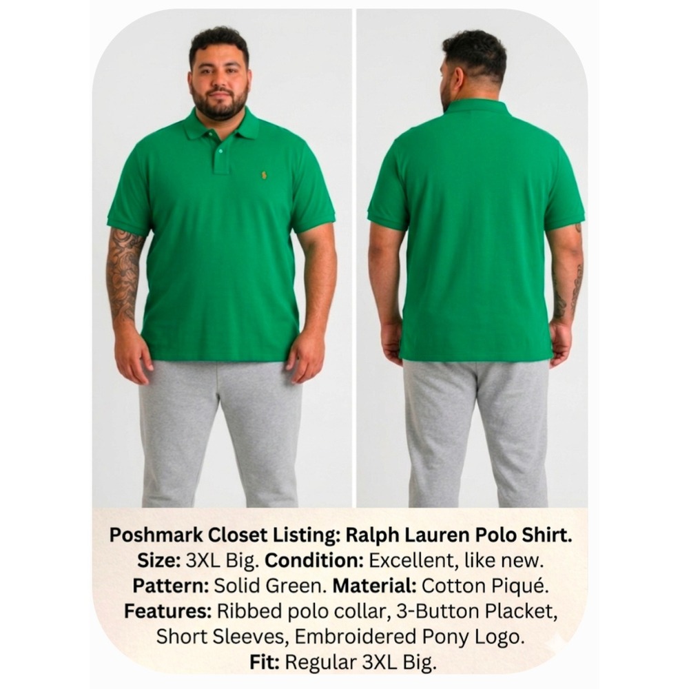 Ralph Lauren Polo Shirt Mens 3XL Big Green Cotton Pique Short Sleeve Pony Logo
